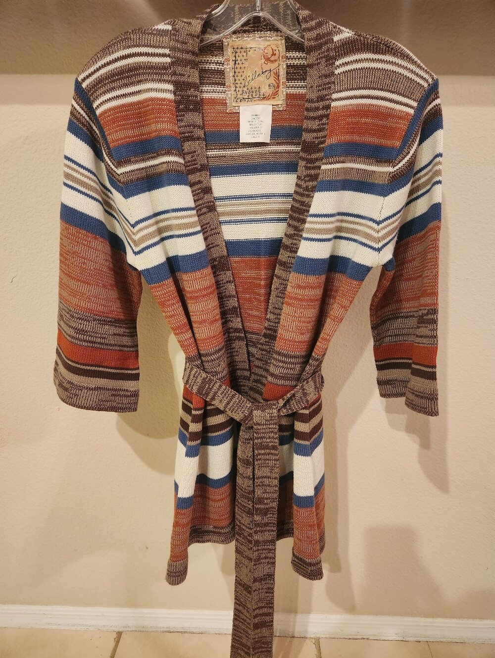 Billabong Kimono Style Soft Knit Multi Colored Belted Cardigan